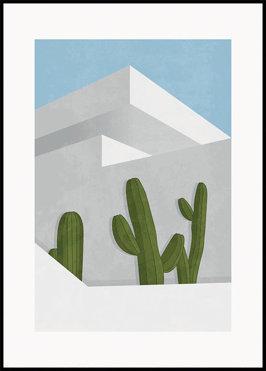 Kaktusschatten, modernes Wüstenarchitektur-Poster