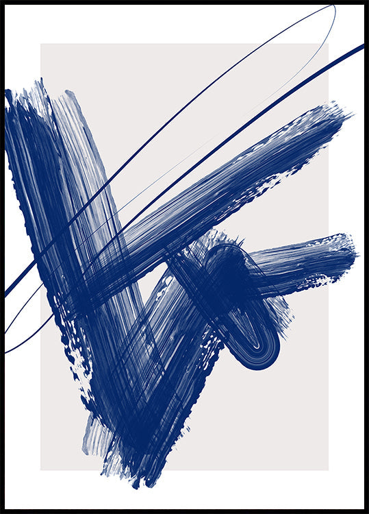 Plakat mit kräftigen blauen Pinselstrichen