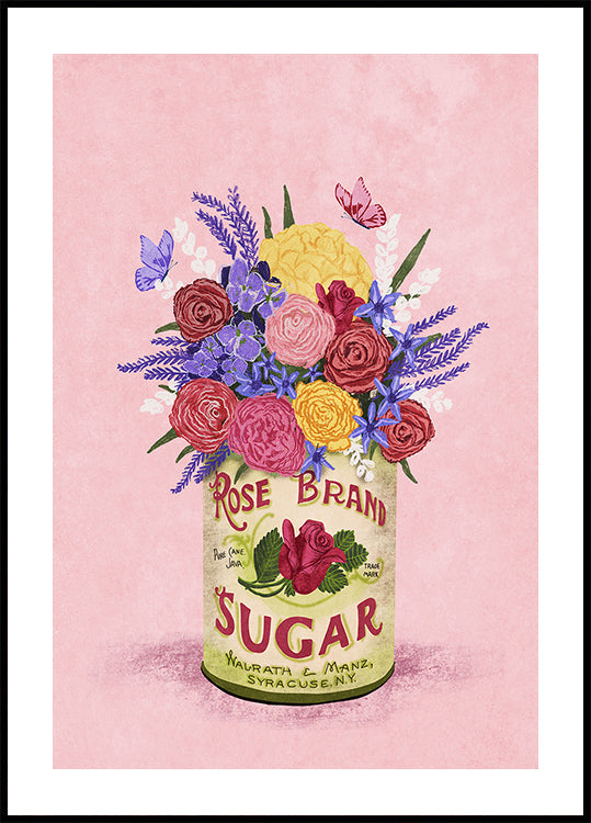 Blumen in einem Vintage-Dosenplakat