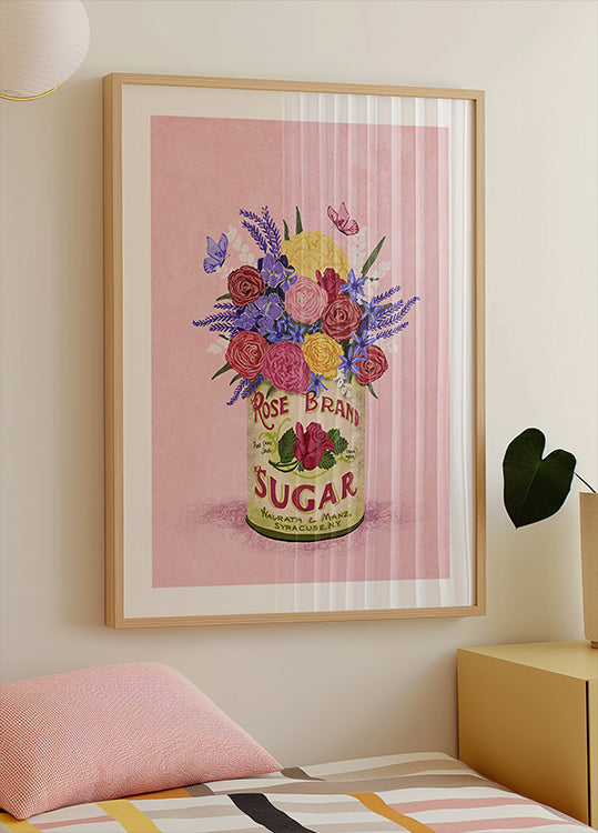 Blumen in einem Vintage-Dosenplakat