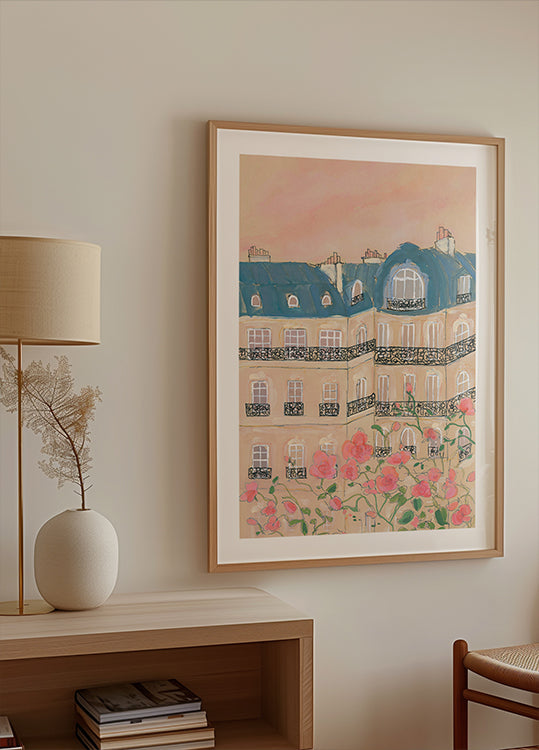 Sonnenuntergang über Pariser Gebäudeplakat