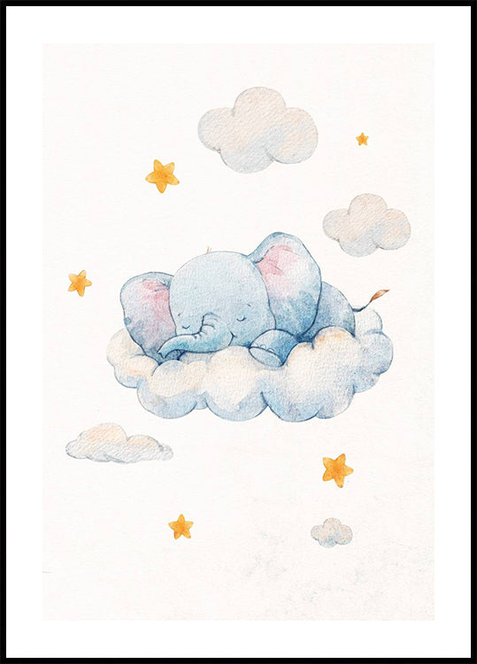 Baby Elephant Dreaming on Clouds Plakat - Posterbox.dk
