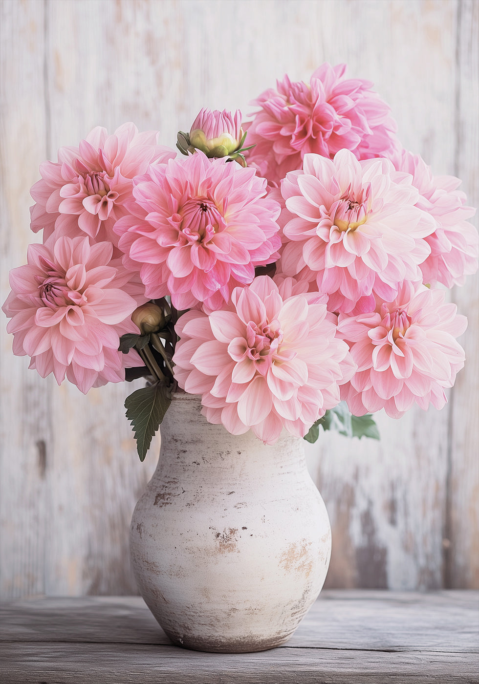 Pink Dahlias in Rustic Vase Plakat - Posterbox.dk