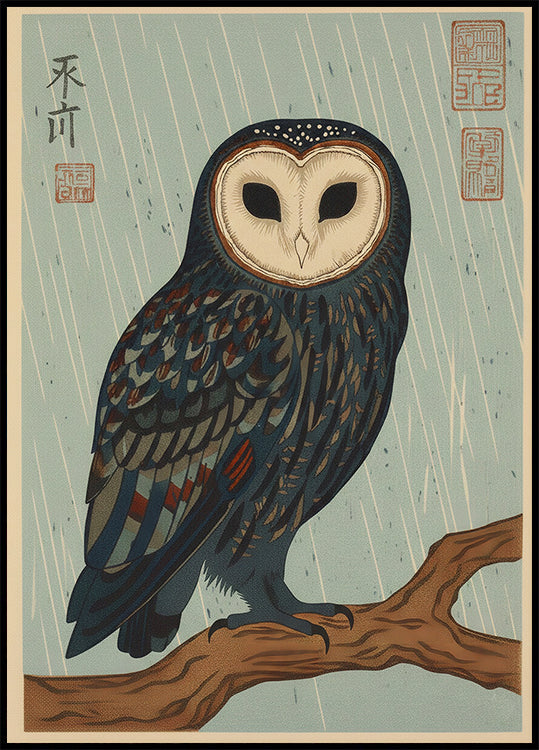 Rainy Owl Illustration Poster - Posterbox