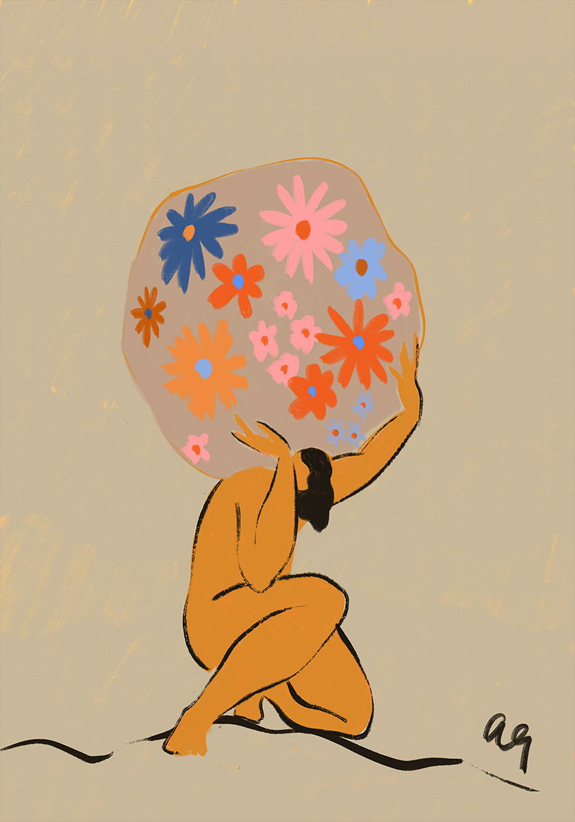 Poster „Welt auf ihren Schultern“.