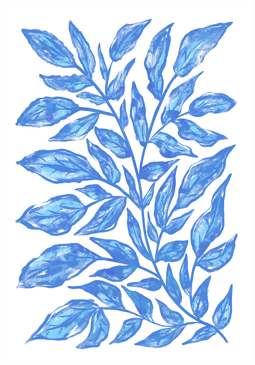 Botanische Illustration Des Blauen Blätterplakats