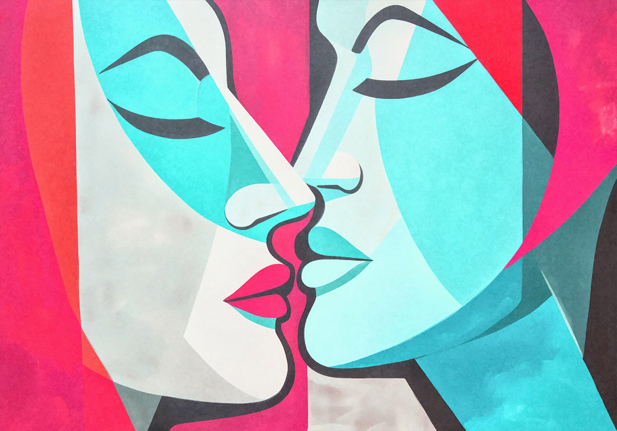 A Kiss Pink Teal Plakat - Posterbox