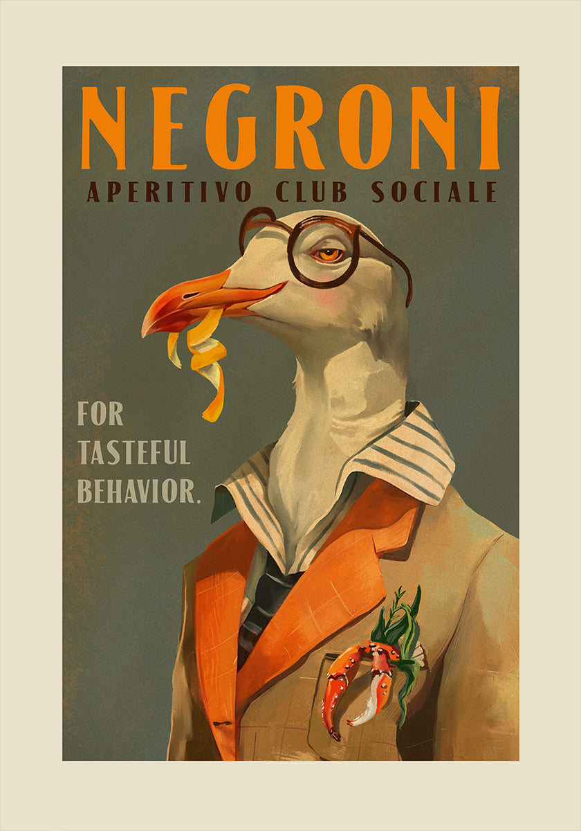 Vintages Art Deco Negroni eines extravaganten Möwenplakats