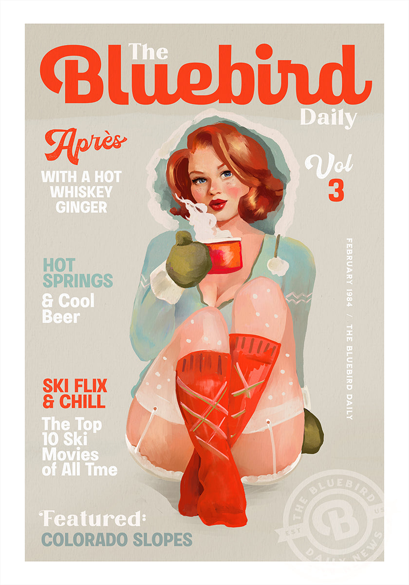 Das Bluebird Daily Vintage Pin-Up-Ski-Kunstplakat