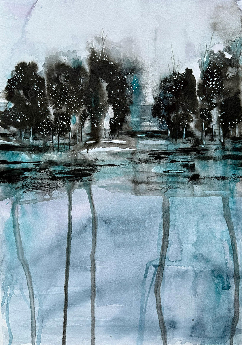 Bäume spiegeln sich im Wasser Poster