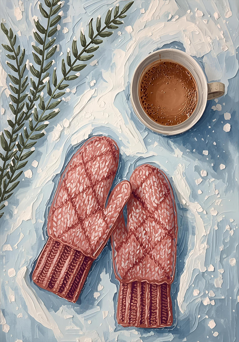 Handschuhe im Schnee mit Kakao Poster