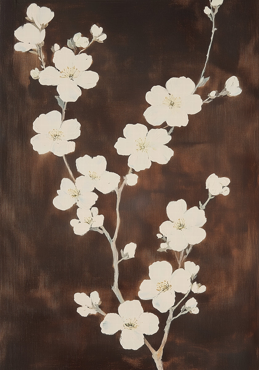 White Cherry Blossom Brown Background (NEW) - Posterbox