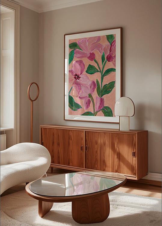 Pink Flowers With Bold Green Leaves (NEW) - Posterbox