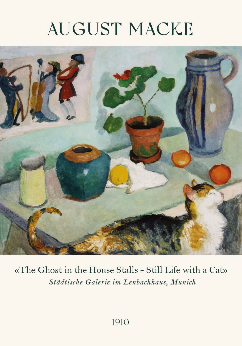 August Macke, Stillleben mit einer Katze Poster 