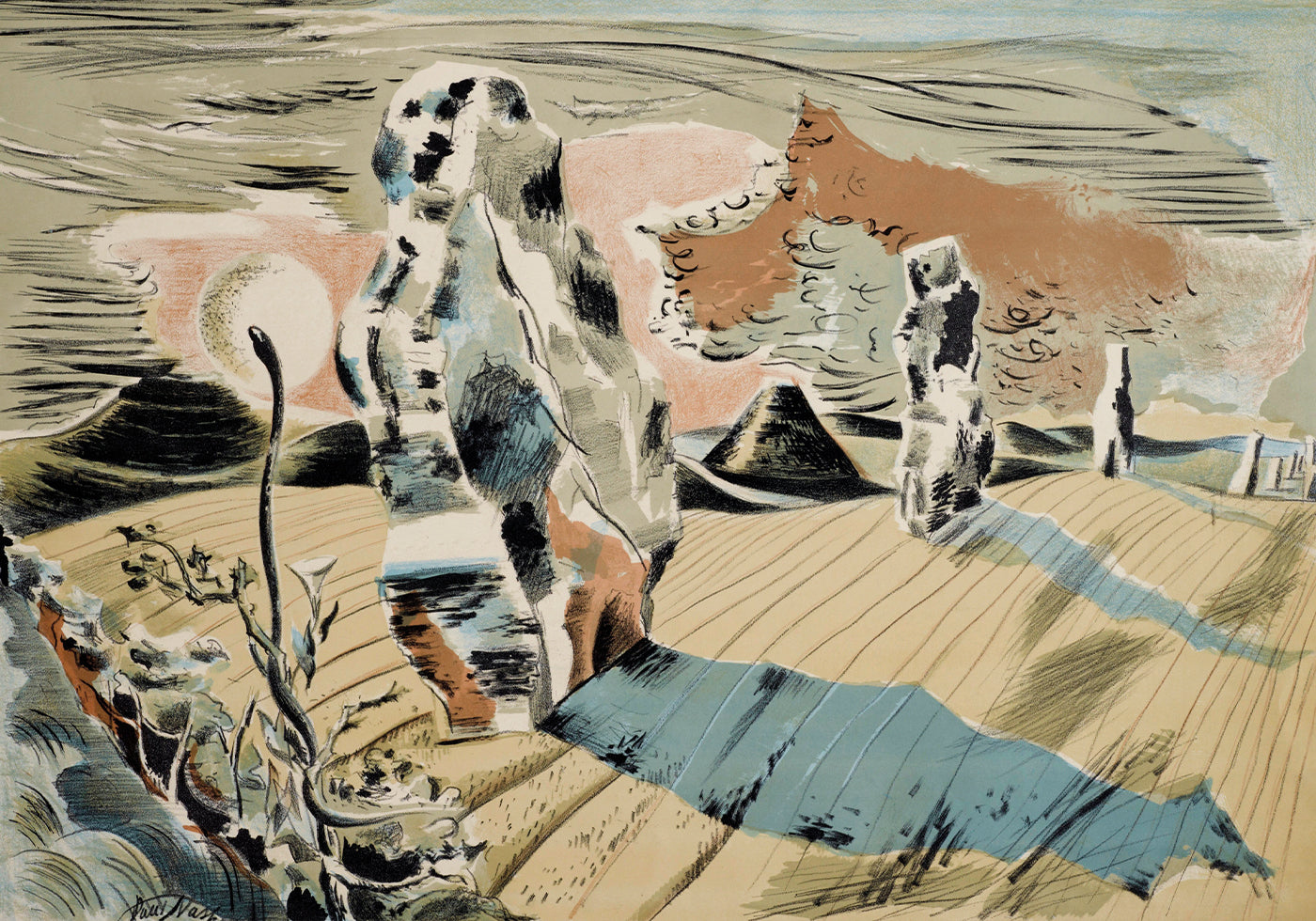 Avebury, surreale Landschaft von Paul Nash Poster