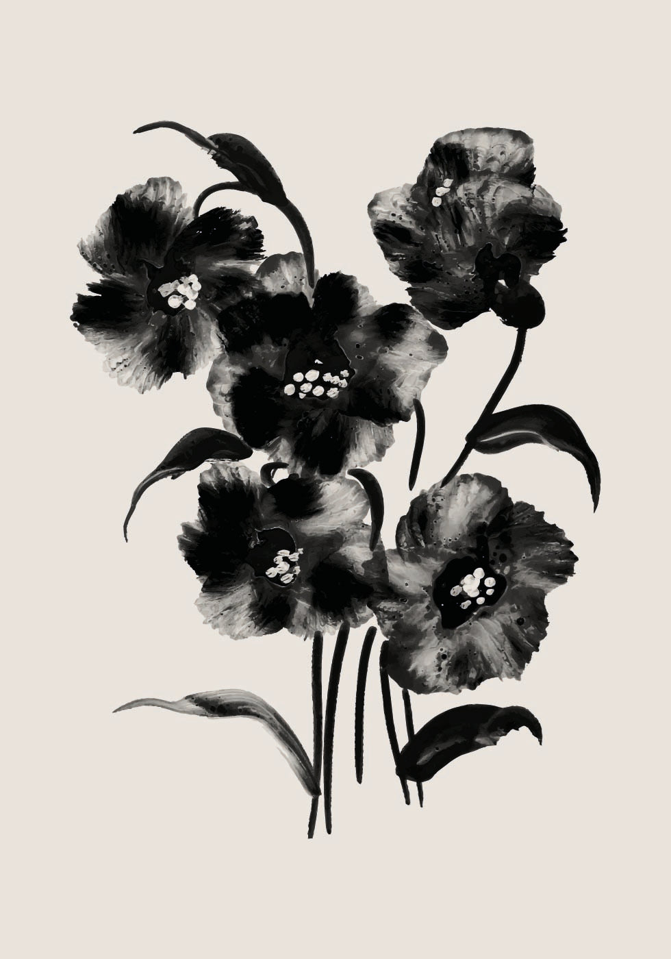 Schwarzes Aquarellblumenposter 