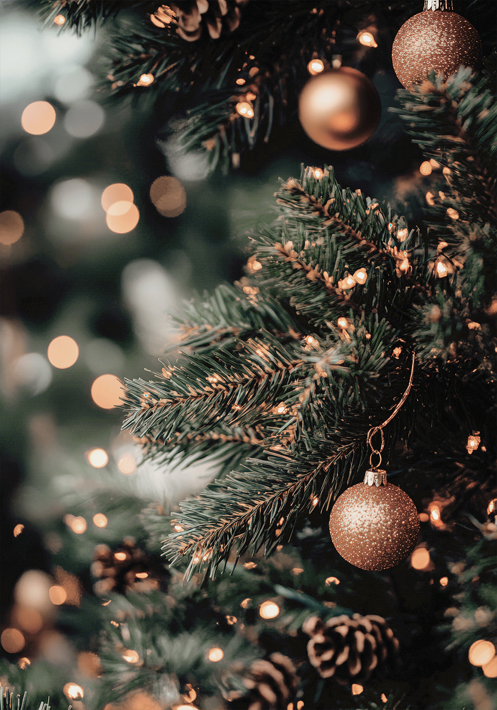 Poster Weihnachtsbaum mit goldenen Lichtern 