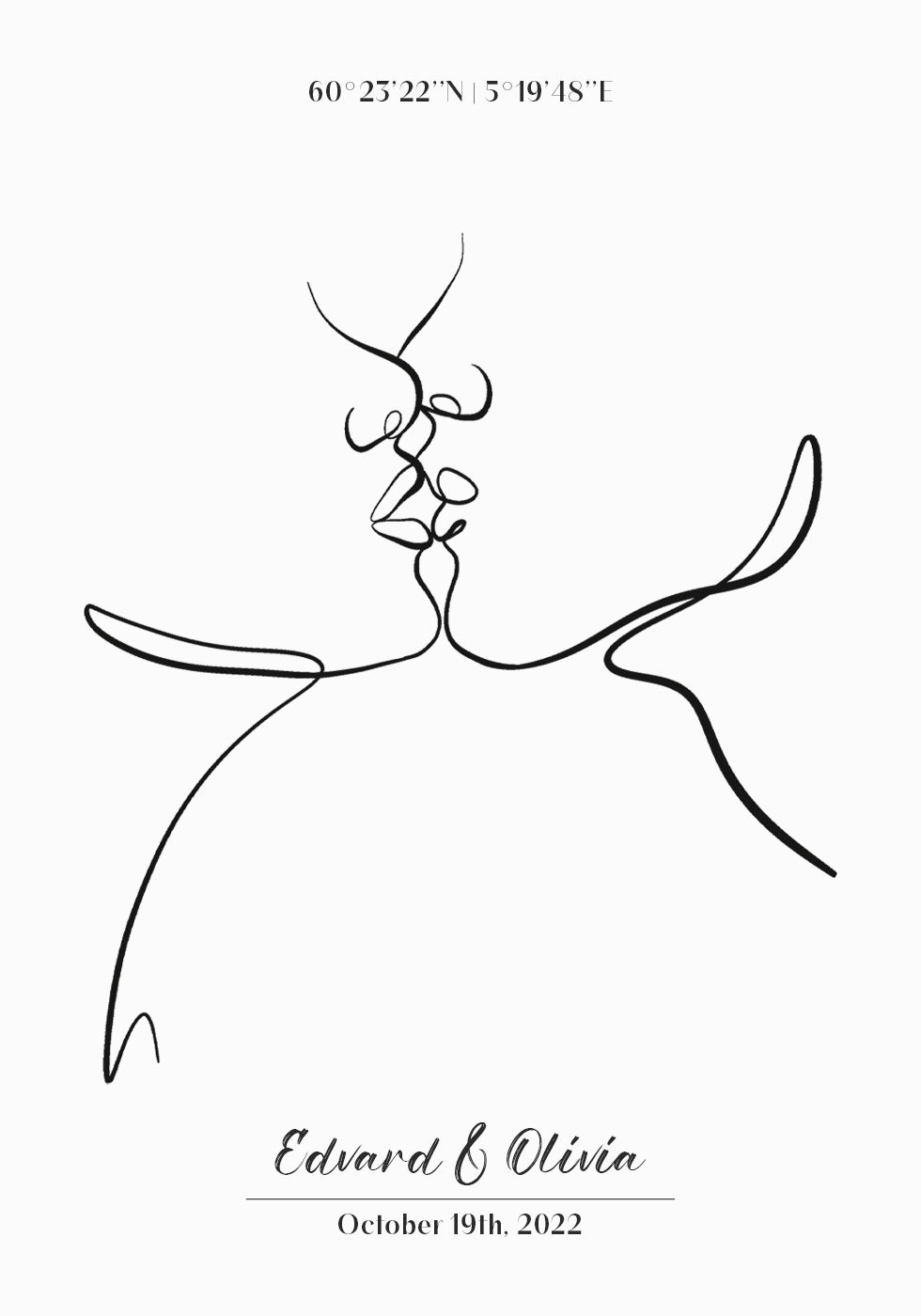 Paar küssendes Line Art personalisiertes Poster