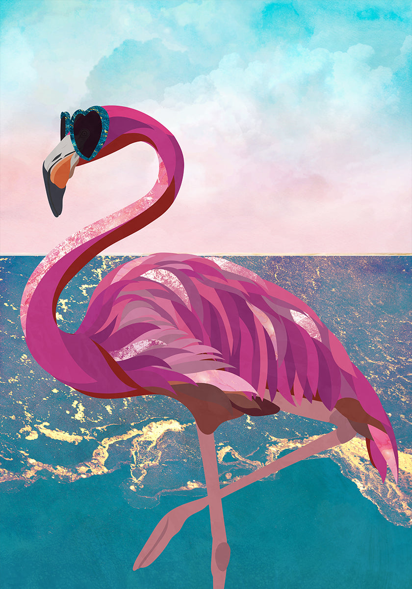 Flamingo geht zum Strand Poster