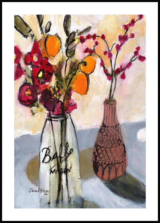Still Life With Mason Jar and Flowers Plakat