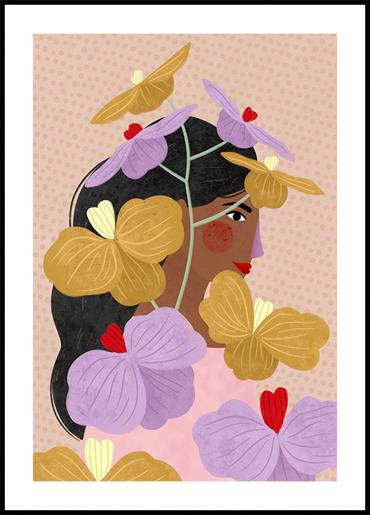 Versteckt hinter gelb-lila Blumen Poster