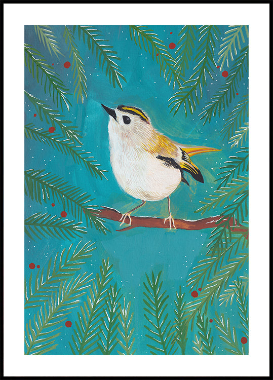 Goldcrest bird sitting in a tree Plakat