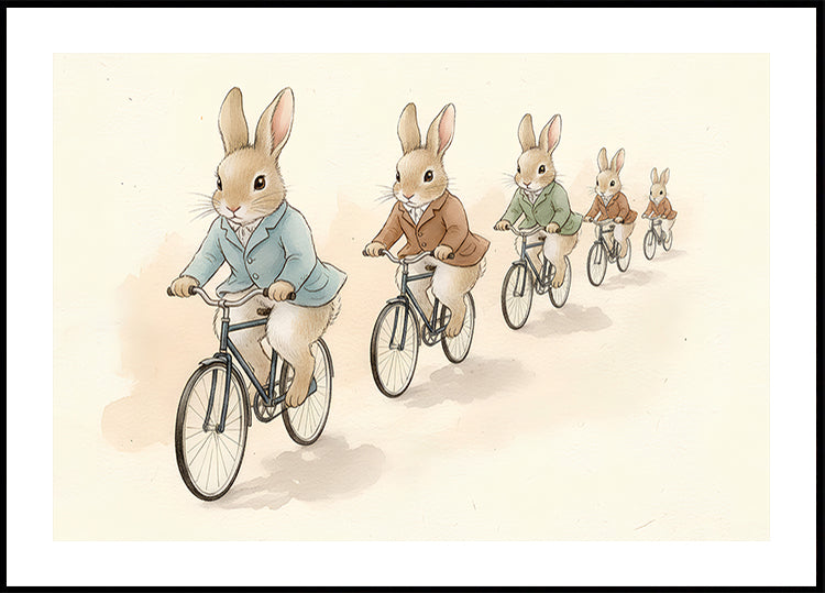 Hasenfreunde auf Fahrrädern Poster