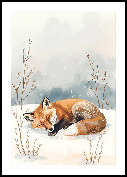 Schlafender Fuchs im Schnee Poster