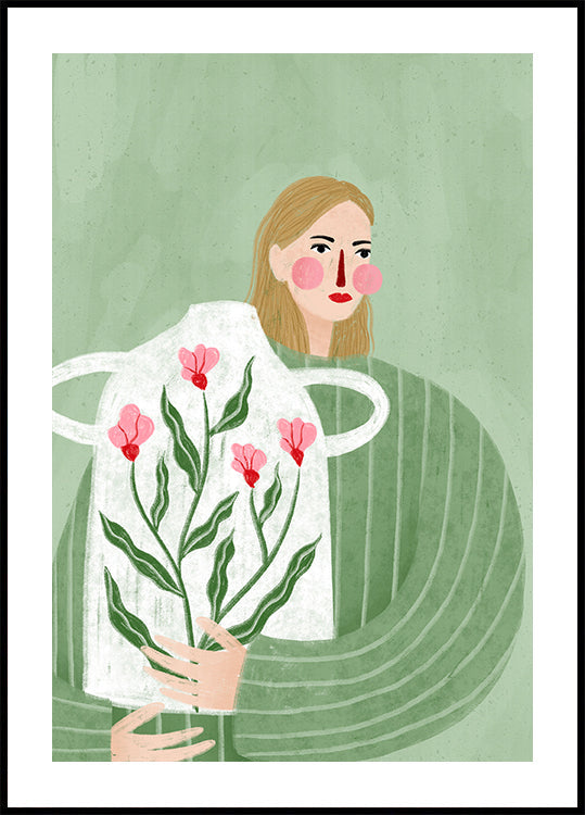 Die Frau mit rosa Vase Poster