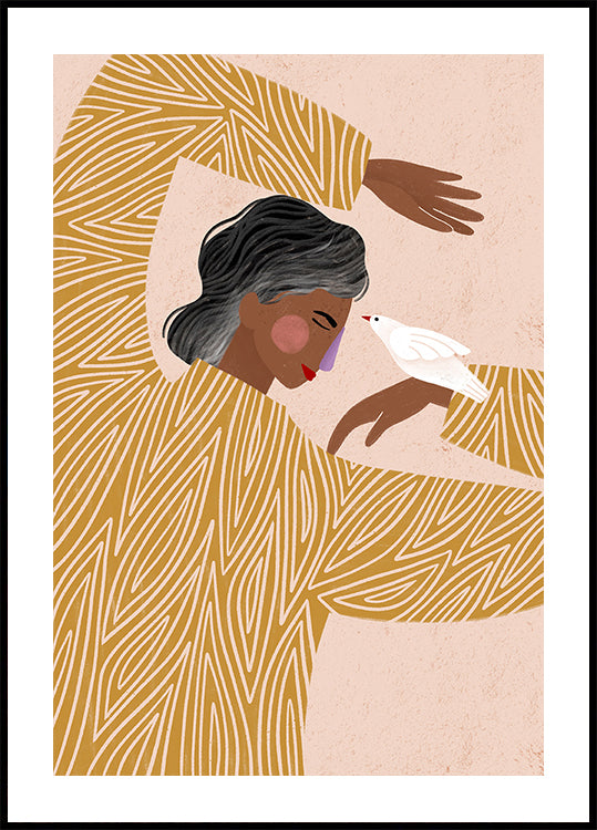 Die Frau mit einem Vogelplakat