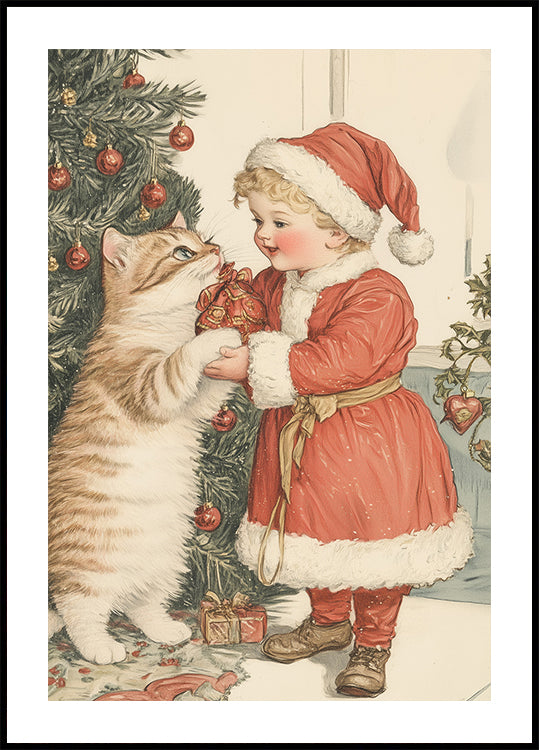 Weihnachtskind- und Katzenplakat