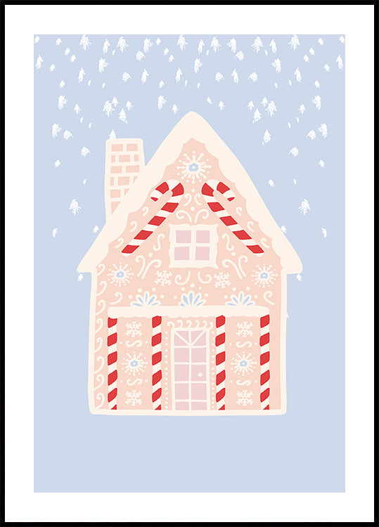 Blaues Lebkuchenhaus-Poster