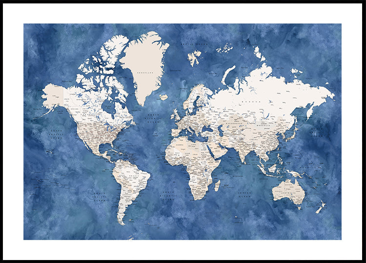 Detaillierte Weltkarte mit Städten, Sabeen (NEU)