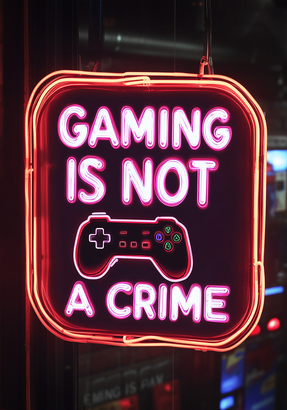 Gaming ist kein Verbrechen, Neon-Gamer-Zitat Poster 