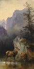 Hirsch Und Tier An Der Tränke By Friedrich Gauermann Plakat - Posterbox.dk