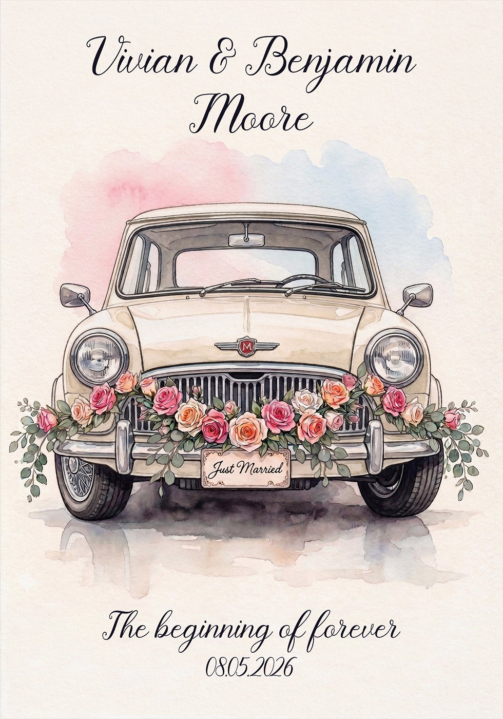 Persönliches Poster „Just Married“.