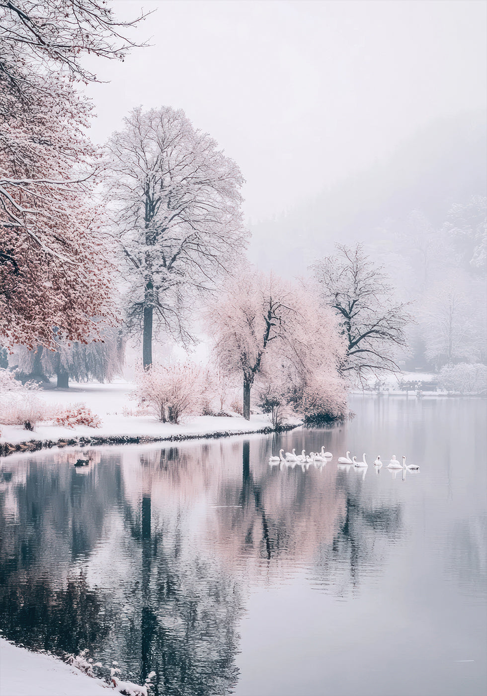 Poster Schwäne auf einem Wintersee 