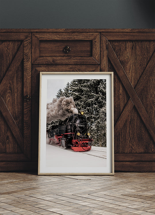 Poster Dampfzug im verschneiten Wald 
