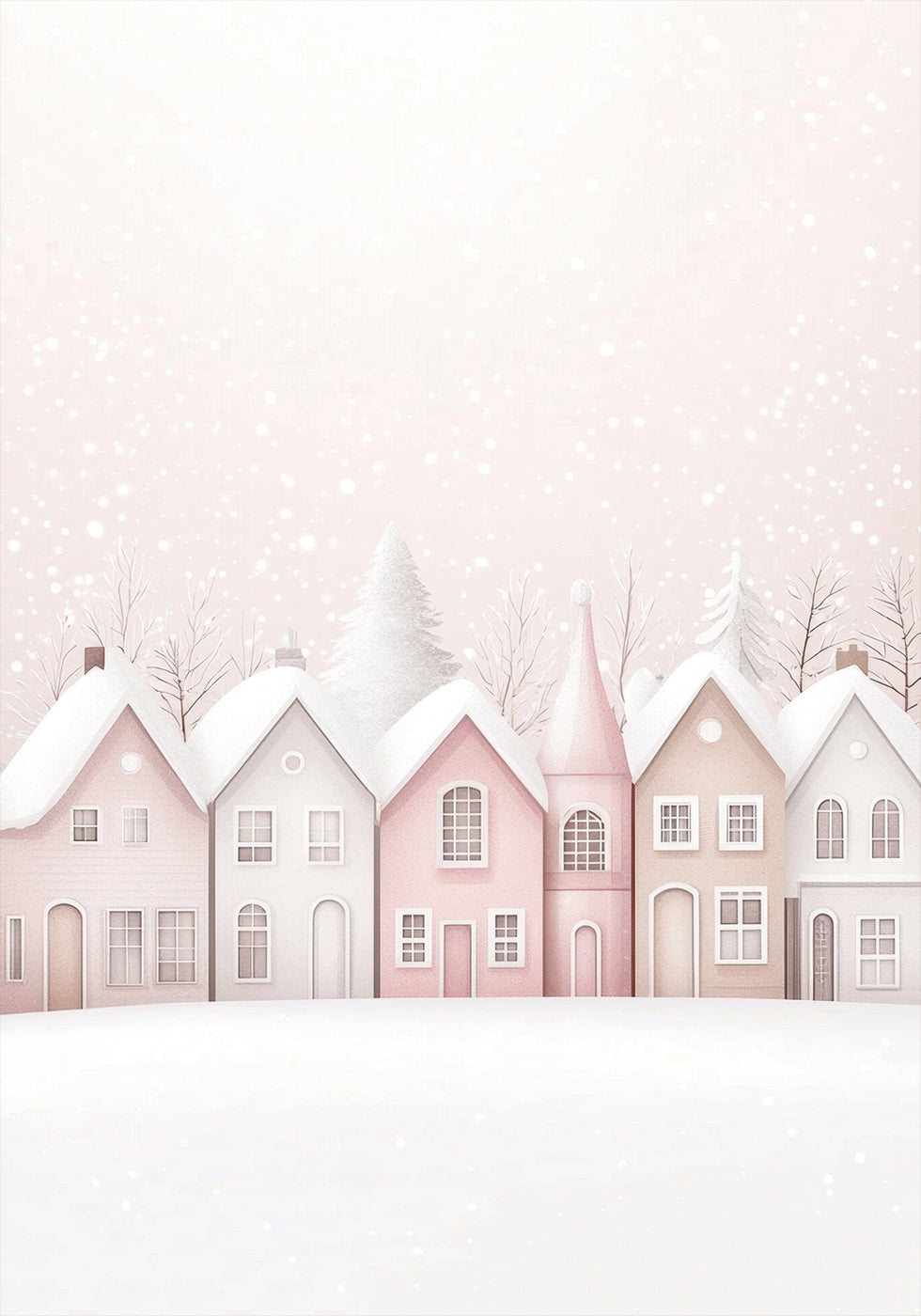 Aquarell schneebedeckte rosa Häuser Poster 