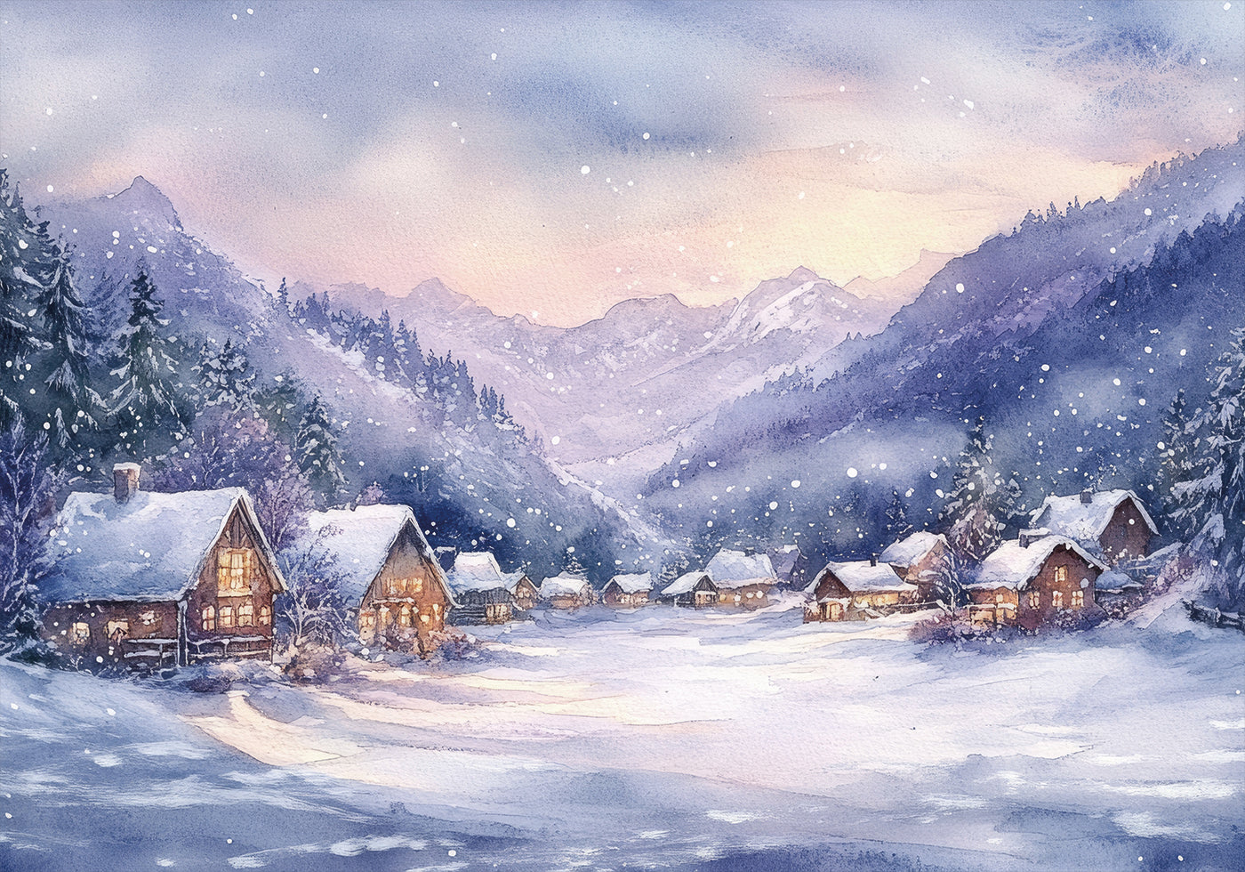Aquarell Winter Bergdorf Poster 
