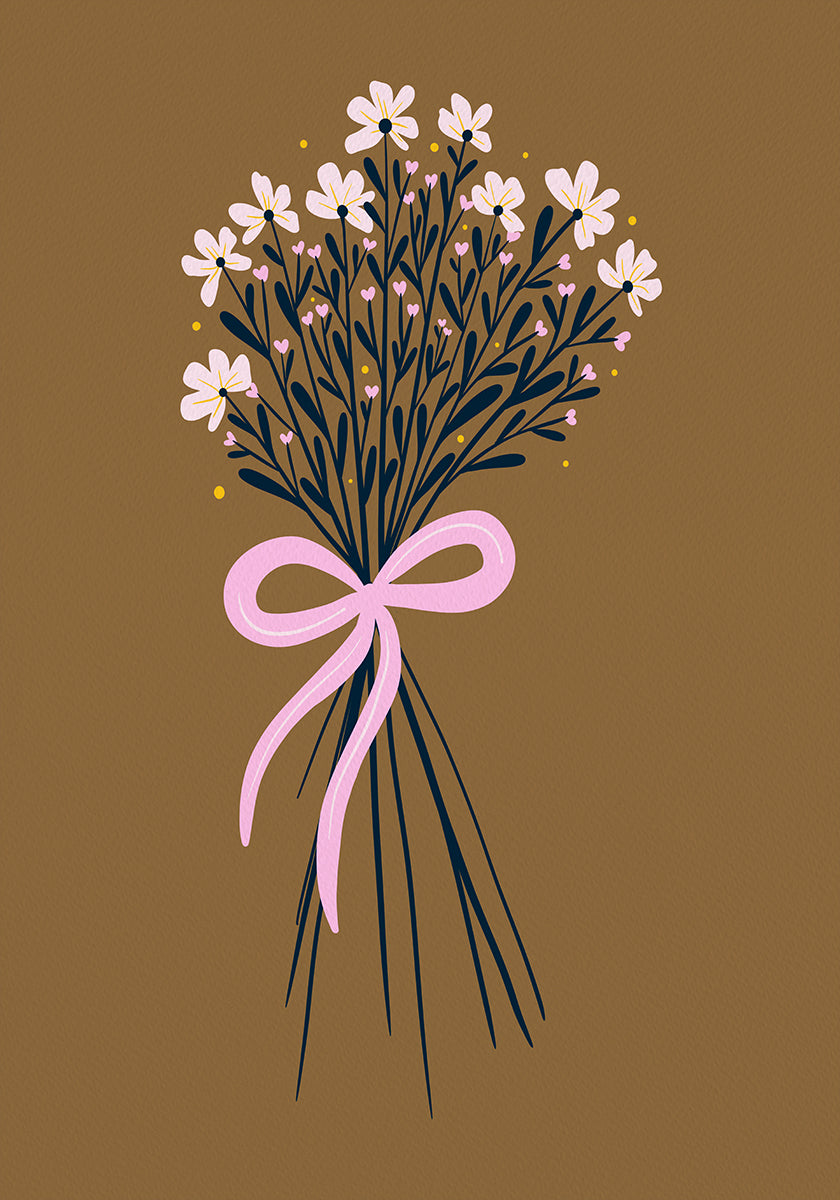 Floral Bouquet With Bow - burnt orange and pink - Posterbox