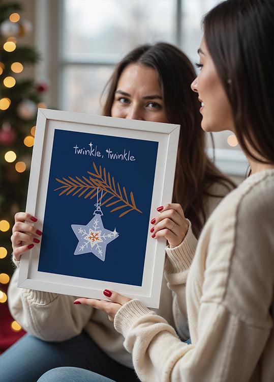 Cheerful twinkle Christmas star blue Plakat - Posterbox