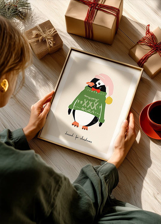 Dressed up for Christmas Festive Penguin Plakat - Posterbox