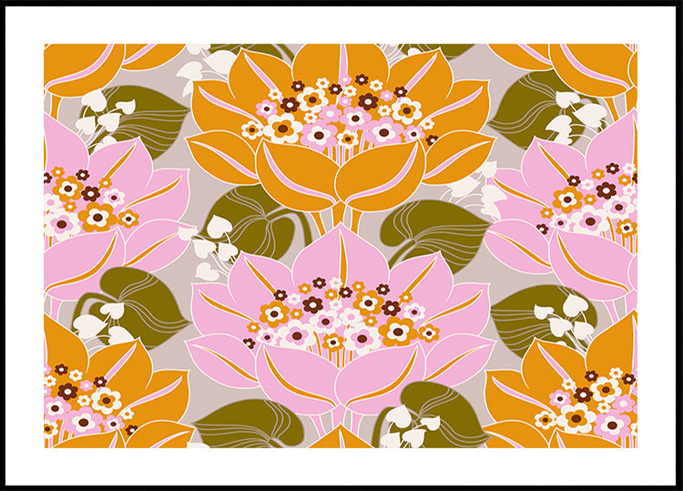 Pink and Orange Flowers with Green Leaves - Posterbox