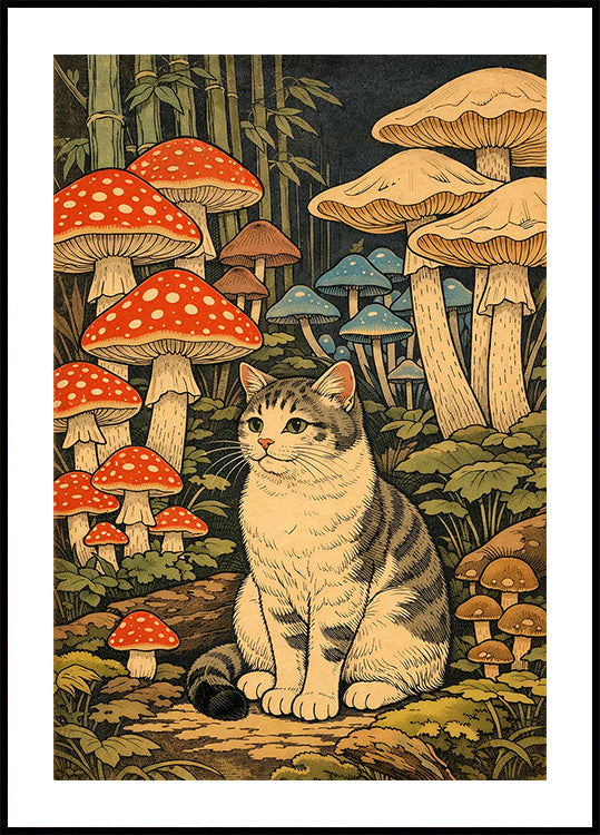 Mushroom Forest Cat Poster - Posterbox