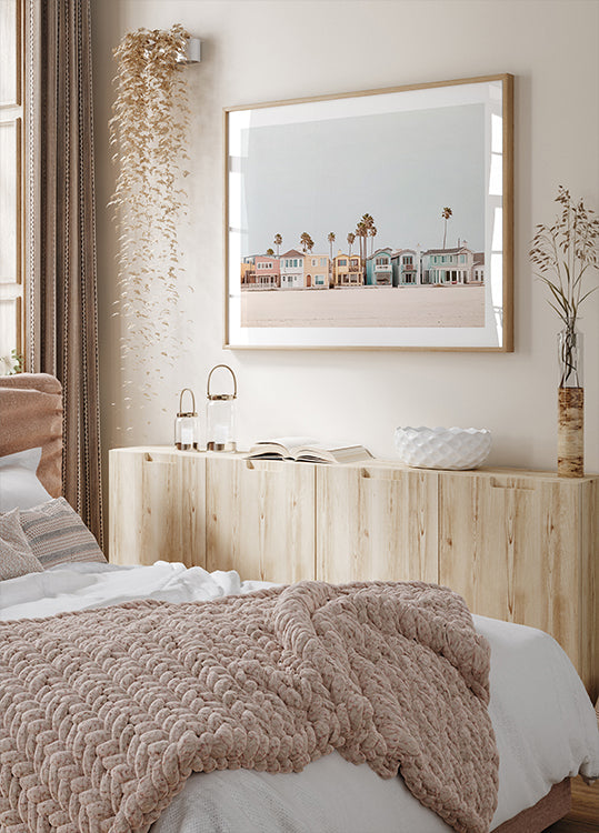 Colorful Beachfront with Palm Trees Plakat - Posterbox