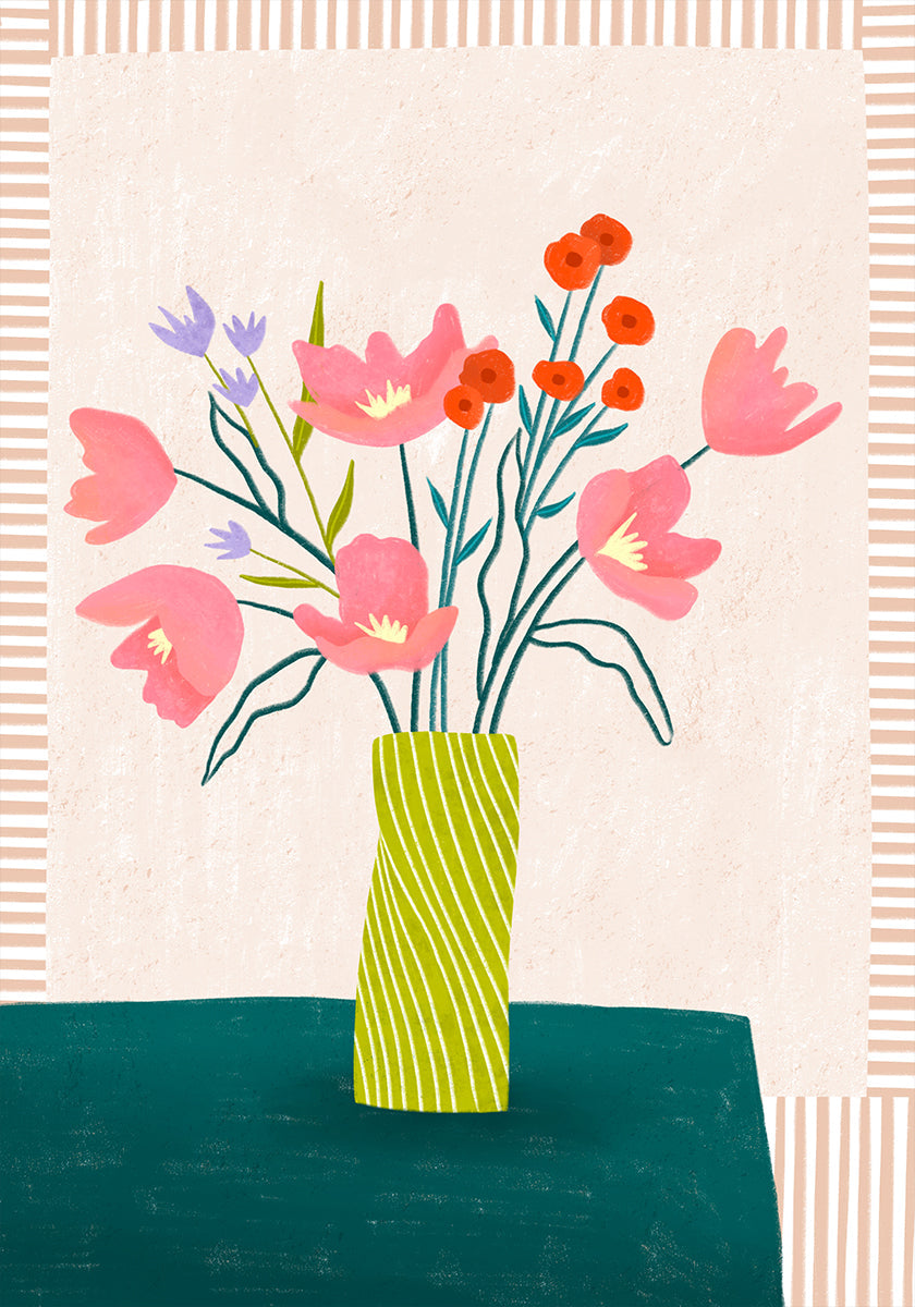 Colorful Blossoms in Stripes - Posterbox