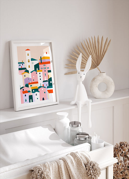Colorful Village Scene - Posterbox