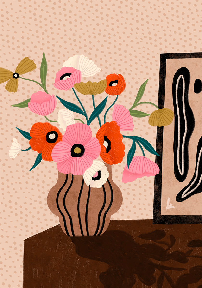 Flowers On Sideboard Plakat - Posterbox