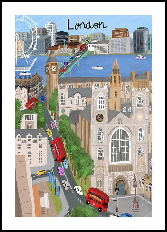 London City with View of the Thames River and Big Ben by Artist Carla Daly Plakat - Posterbox